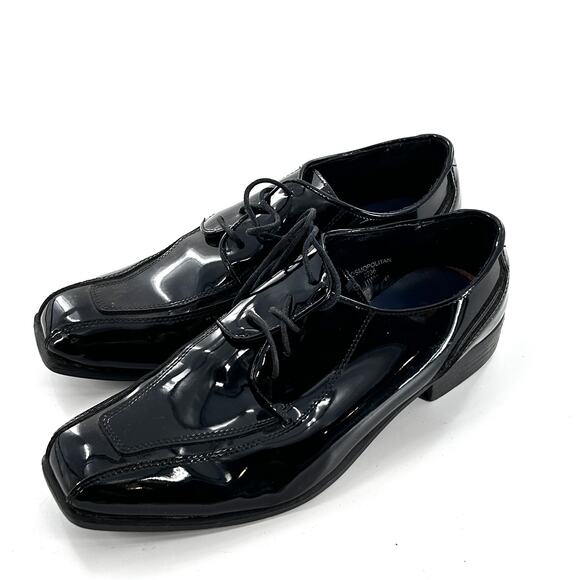 Jean Yves Mens Derby Oxford Dress Shoes 11 11WW Wide Black NWOT Patent Lace Up - Picture 3 of 7